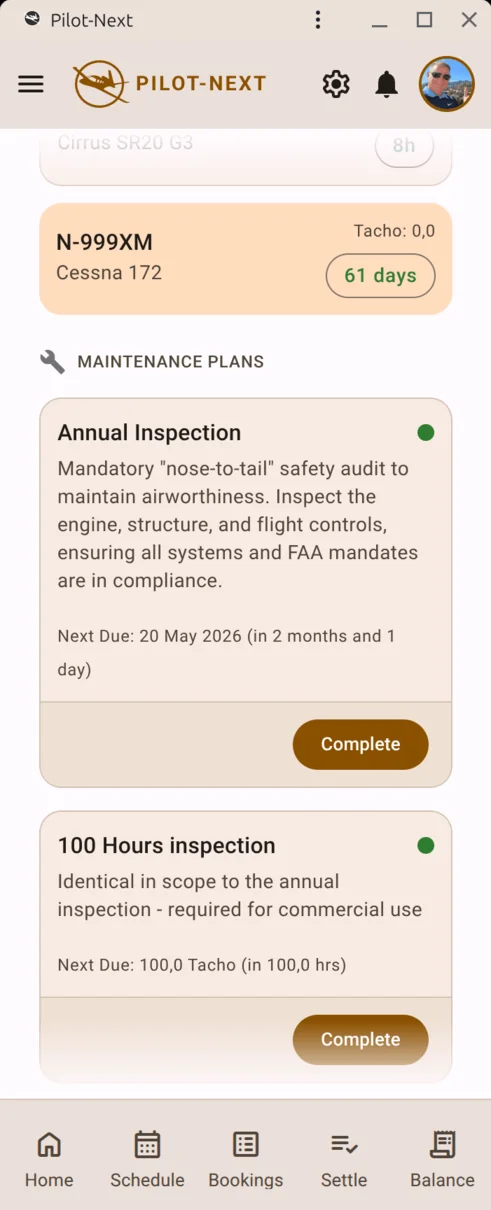 Aircraft maintenance tracking software with digital logbook and deadline alerts